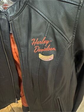 Harley-Davidson Black Leather Jacket with Orange Liner